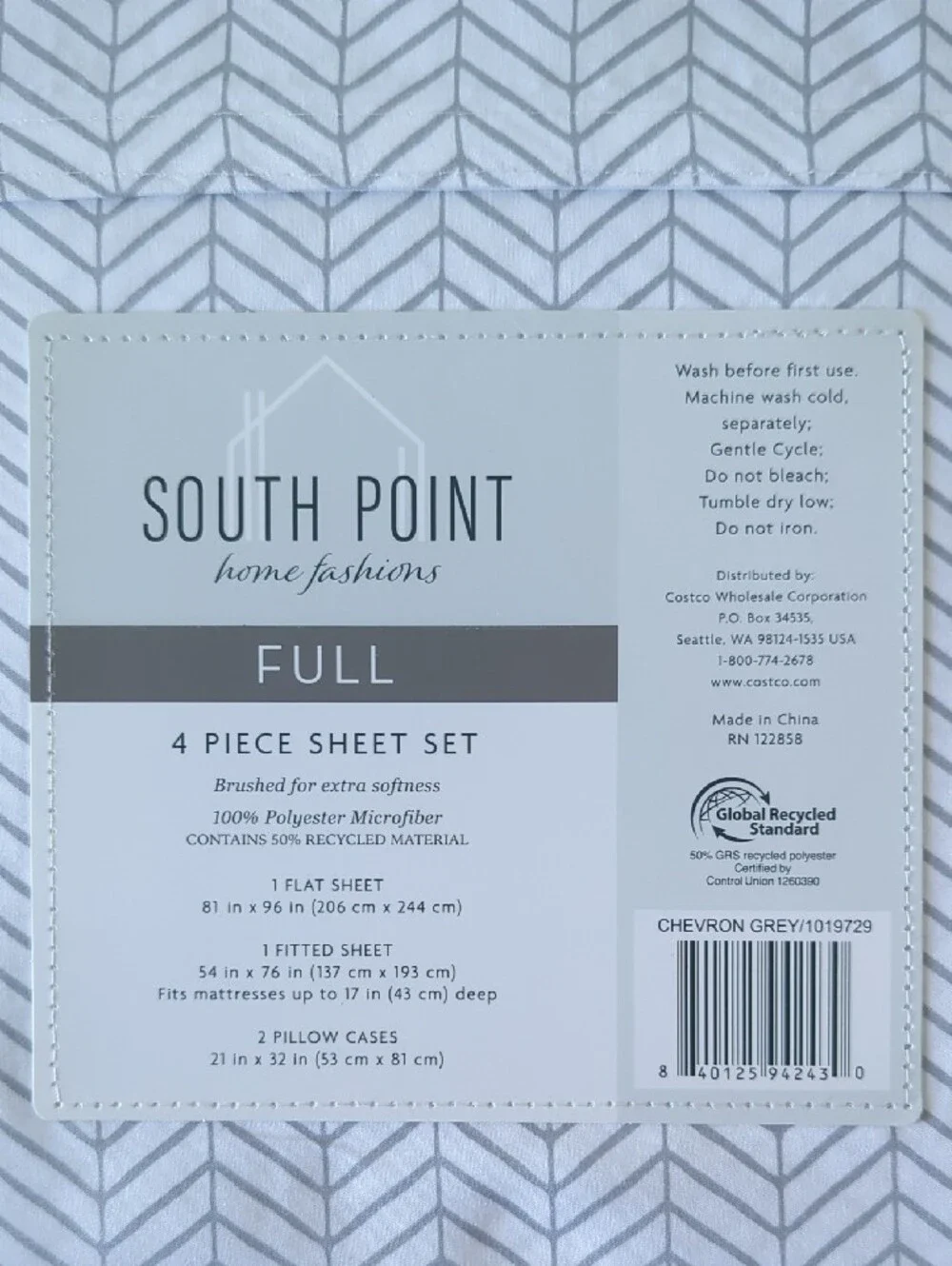 Full 4-Piece Sheet Set in Light Gray Chevron